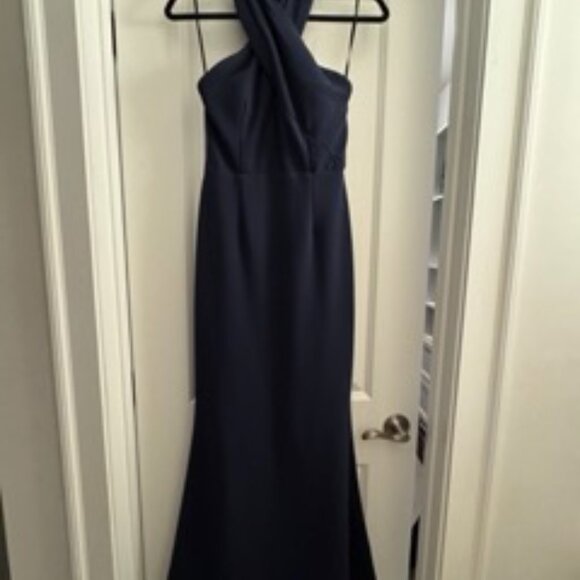 Navy halter neck full length dress - Picture 3 of 6